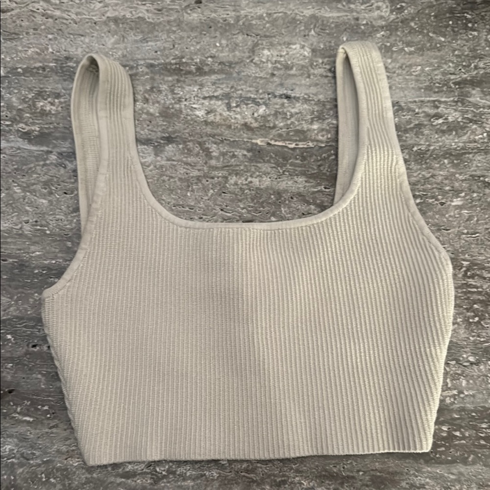 Babaton Cream Ribbed Crop Tank Top